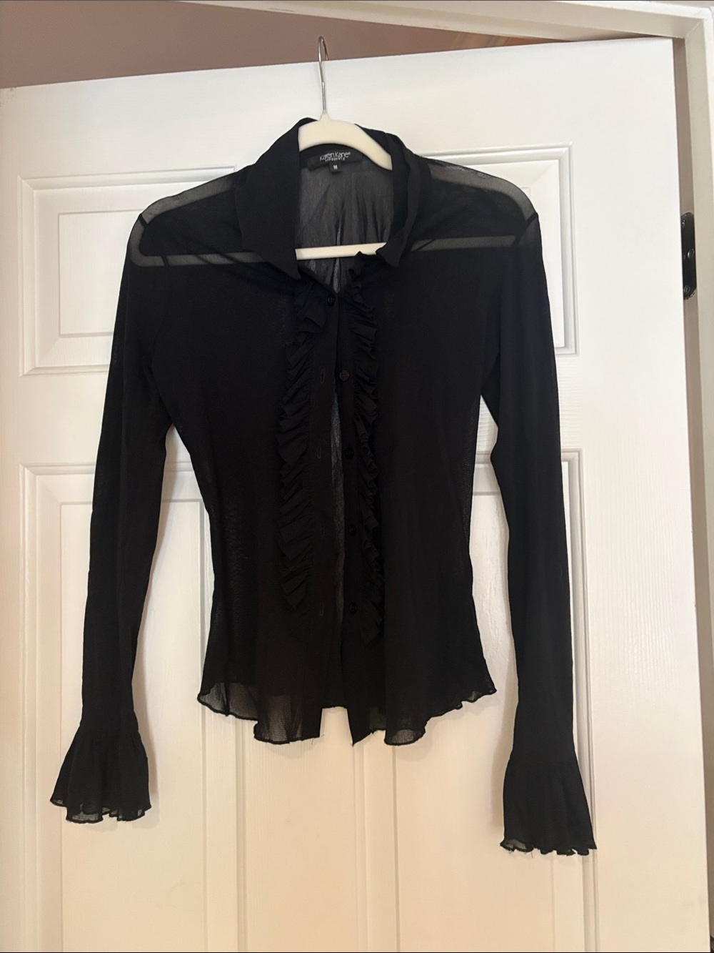 Karen Kane Black Sheer Ruffle-Front Blouse